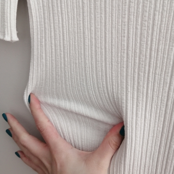 & Other Stories White Ribbed Top Elbow Sleeves Y2K Lettuce Hem 2 - Picture 8 of 16